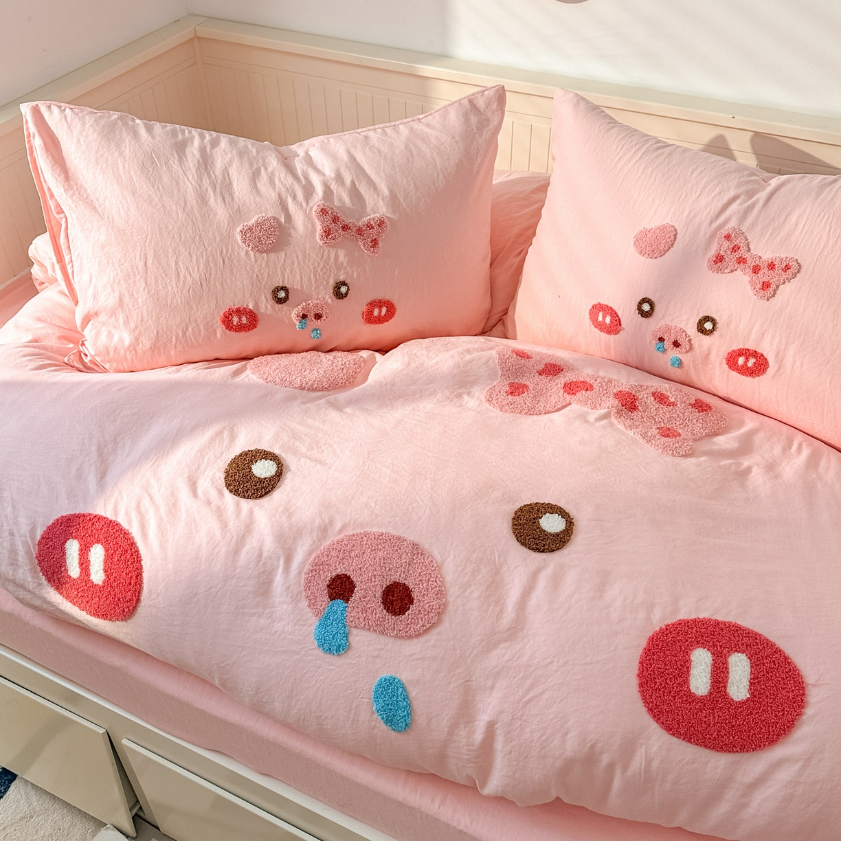 91家纺网 家纺一手货源 找家纺 易辰美 2026春夏新款超柔水洗棉四件套 流涕猪-玉