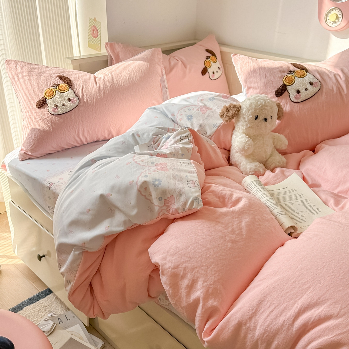 91家纺网 家纺一手货源 找家纺 易辰美 2026春夏新款超柔水洗棉四件套 帕恰狗