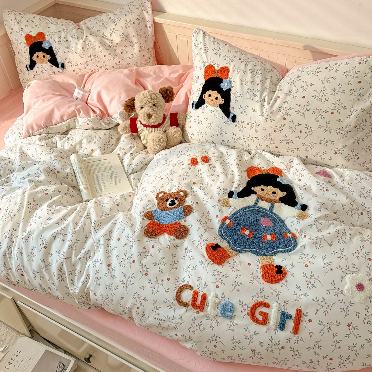 91家纺网 家纺一手货源 找家纺 易辰美 2026春夏新款超柔水洗棉四件套 小女孩