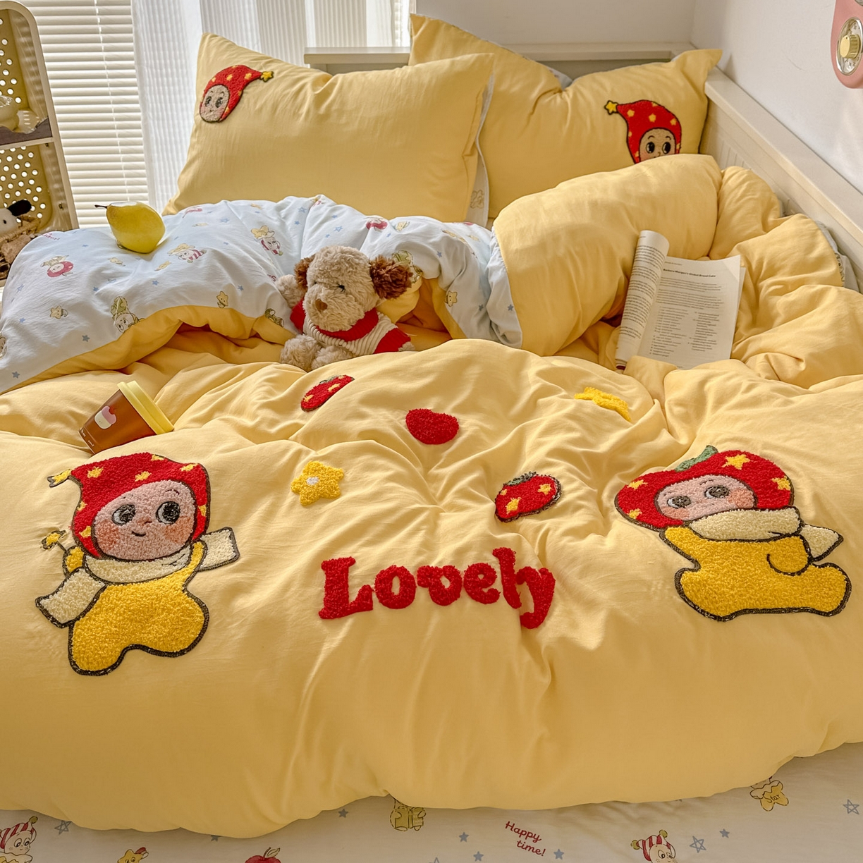 91家纺网 家纺一手货源 找家纺 易辰美 2026春夏新款超柔水洗棉四件套 星星人