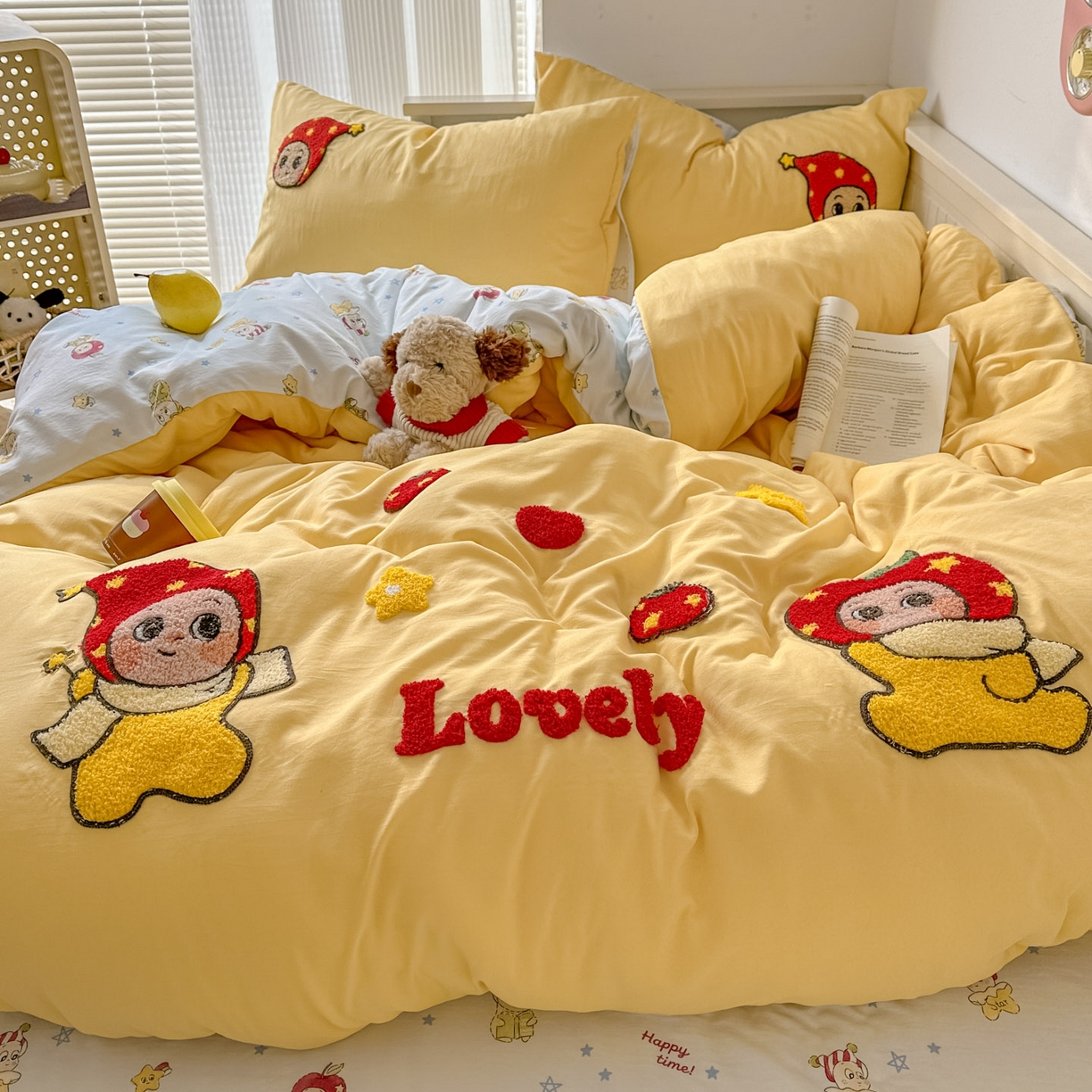 91家纺网 家纺一手货源 找家纺 易辰美 2026春夏新款超柔水洗棉四件套 星星人