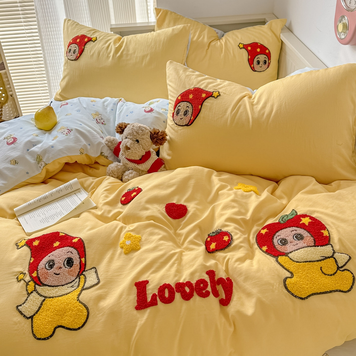 91家纺网 家纺一手货源 找家纺 易辰美 2026春夏新款超柔水洗棉四件套 星星人