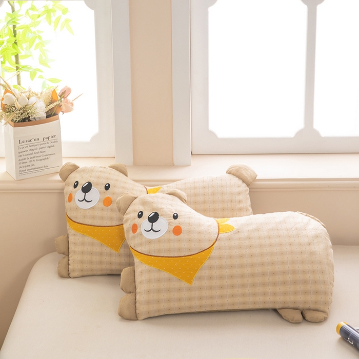 梦莱家纺 2026新款围巾熊棉麻荞麦枕枕头枕芯 围巾熊-黄