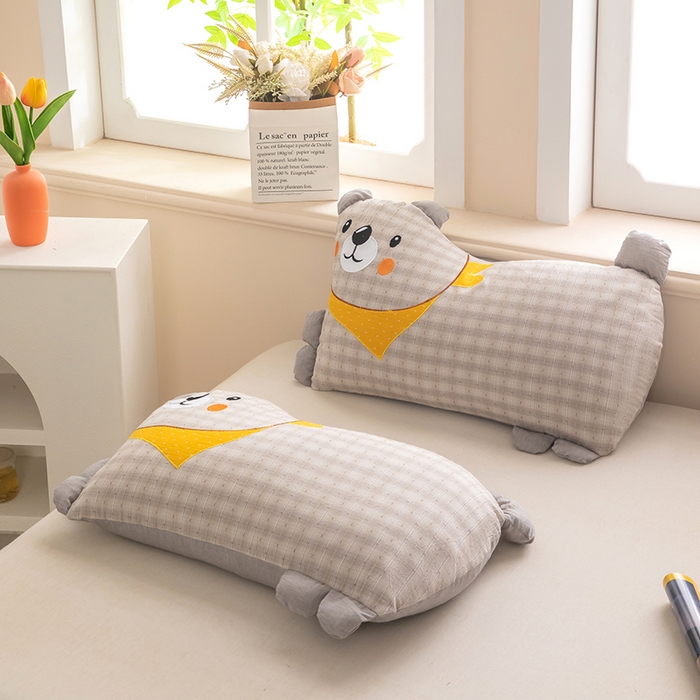 91家纺网 家纺一手货源 找家纺 梦莱家纺 2026新款围巾熊棉麻荞麦枕枕头枕芯 围巾熊-灰