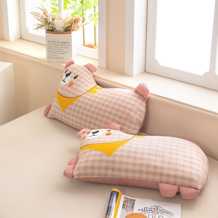 91家纺网 家纺一手货源 找家纺 梦莱家纺 2026新款围巾熊棉麻荞麦枕枕头枕芯 围巾熊-粉