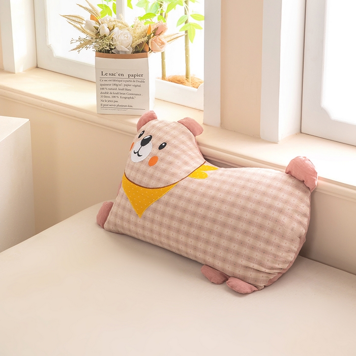 91家纺网 家纺一手货源 找家纺 梦莱家纺 2026新款围巾熊棉麻荞麦枕枕头枕芯 围巾熊-粉