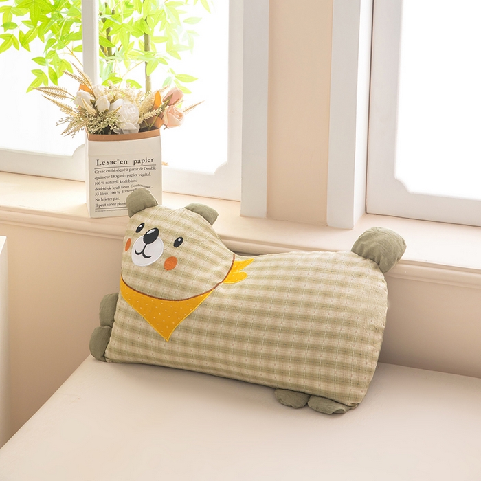 91家纺网 家纺一手货源 找家纺 梦莱家纺 2026新款围巾熊棉麻荞麦枕枕头枕芯 围巾熊-绿