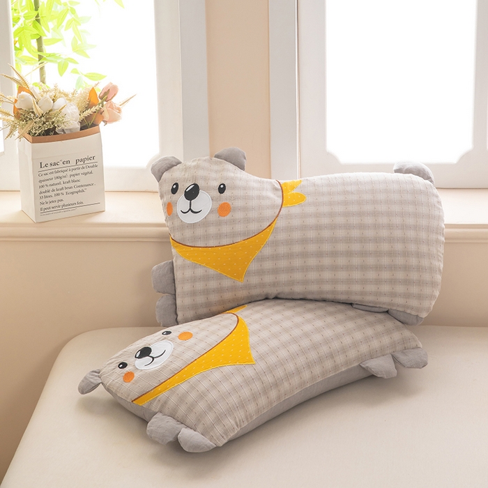 91家纺网 家纺一手货源 找家纺 梦莱家纺 2026新款围巾熊棉麻荞麦枕枕头枕芯 围巾熊-灰