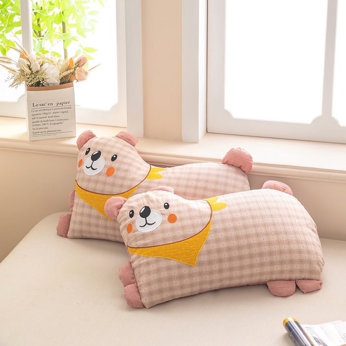 梦莱家纺 2026新款围巾熊棉麻荞麦枕枕头枕芯 围巾熊-粉