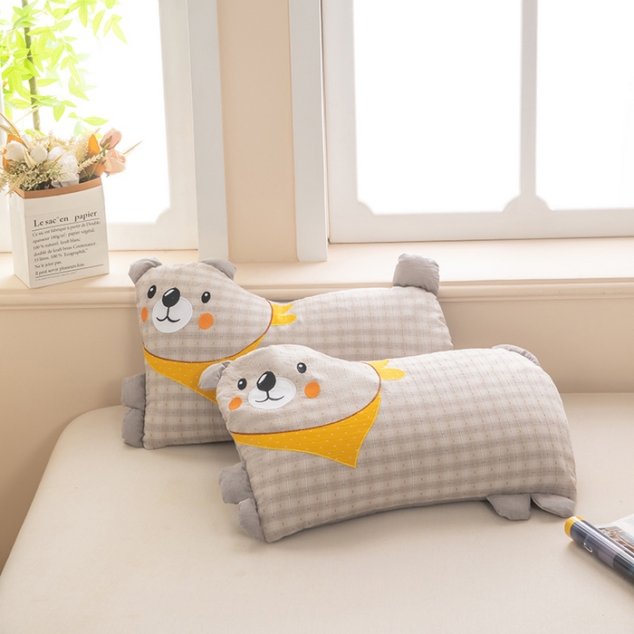 梦莱家纺 2026新款围巾熊棉麻荞麦枕枕头枕芯 围巾熊-灰