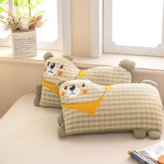 梦莱家纺 2026新款围巾熊棉麻荞麦枕枕头枕芯 围巾熊-绿