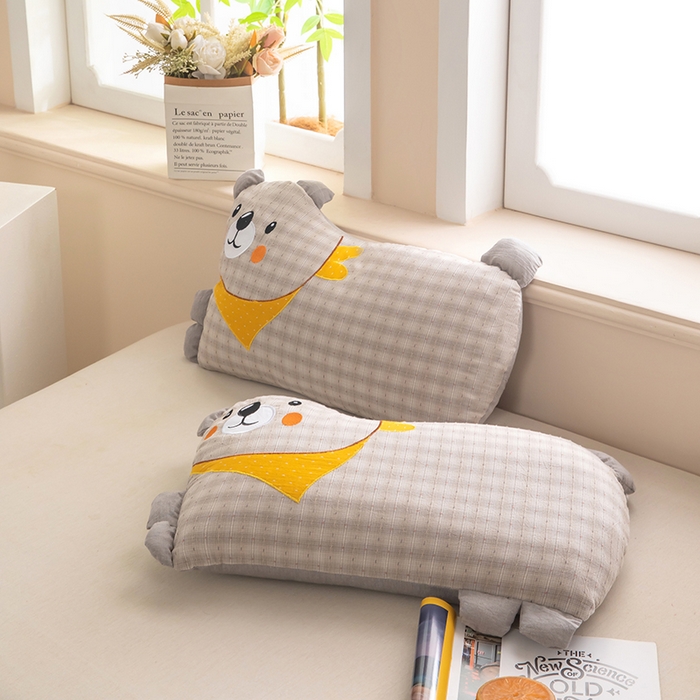 91家纺网 家纺一手货源 找家纺 梦莱家纺 2026新款围巾熊棉麻荞麦枕枕头枕芯 围巾熊-灰