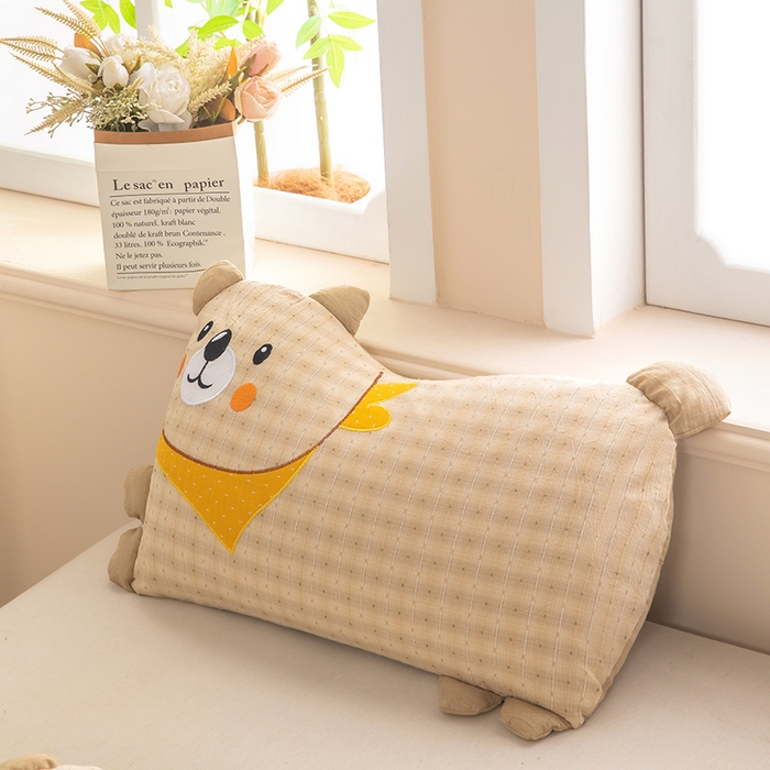 91家纺网 家纺一手货源 找家纺 梦莱家纺 2026新款围巾熊棉麻荞麦枕枕头枕芯 围巾熊-黄