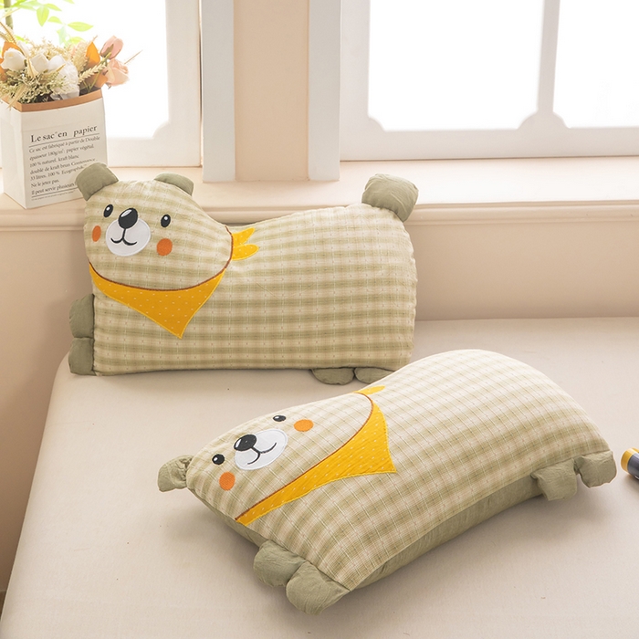 91家纺网 家纺一手货源 找家纺 梦莱家纺 2026新款围巾熊棉麻荞麦枕枕头枕芯 围巾熊-绿