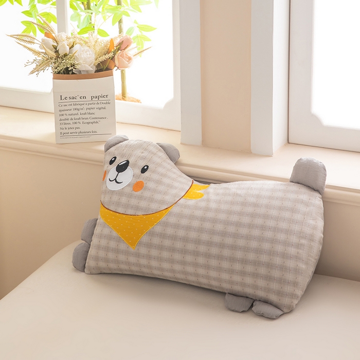 91家纺网 家纺一手货源 找家纺 梦莱家纺 2026新款围巾熊棉麻荞麦枕枕头枕芯 围巾熊-灰