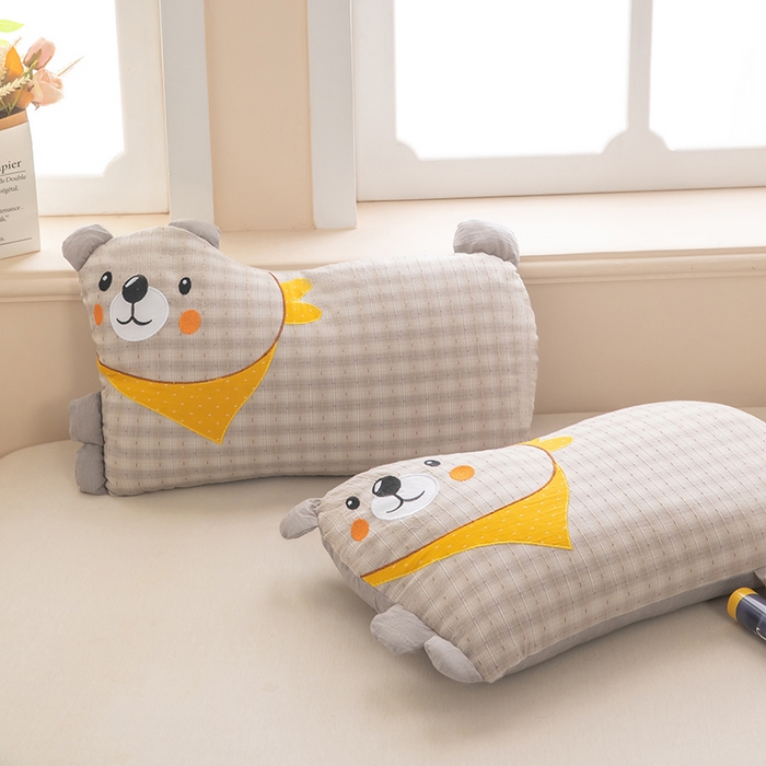 91家纺网 家纺一手货源 找家纺 梦莱家纺 2026新款围巾熊棉麻荞麦枕枕头枕芯 围巾熊-灰