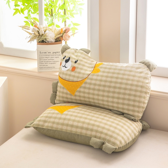 91家纺网 家纺一手货源 找家纺 梦莱家纺 2026新款围巾熊棉麻荞麦枕枕头枕芯 围巾熊-绿