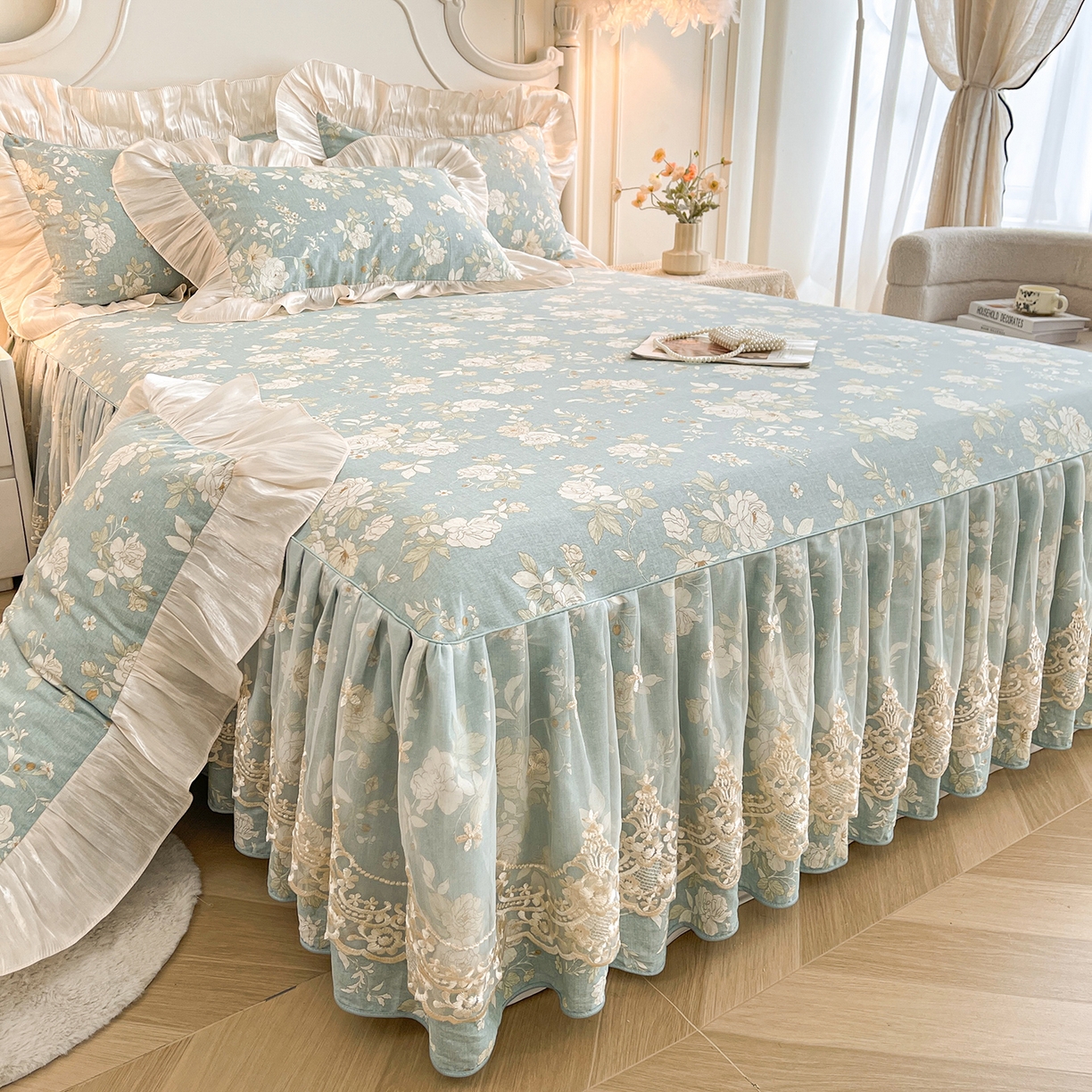 91家纺网 家纺一手货源 找家纺 （总）宜凡家纺 2026新款全棉印花床裙款四件套