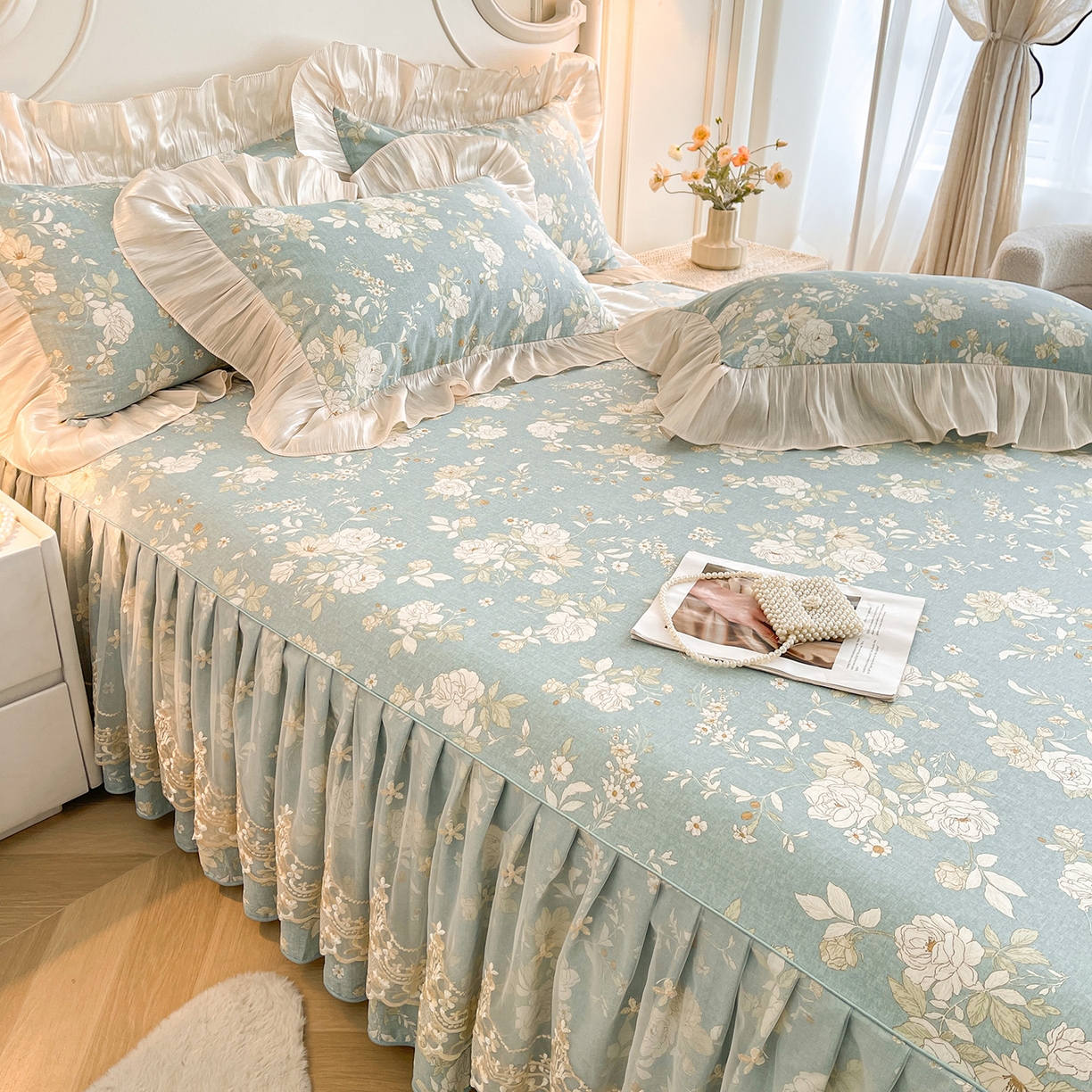 91家纺网 家纺一手货源 找家纺 （总）宜凡家纺 2026新款全棉印花床裙款四件套