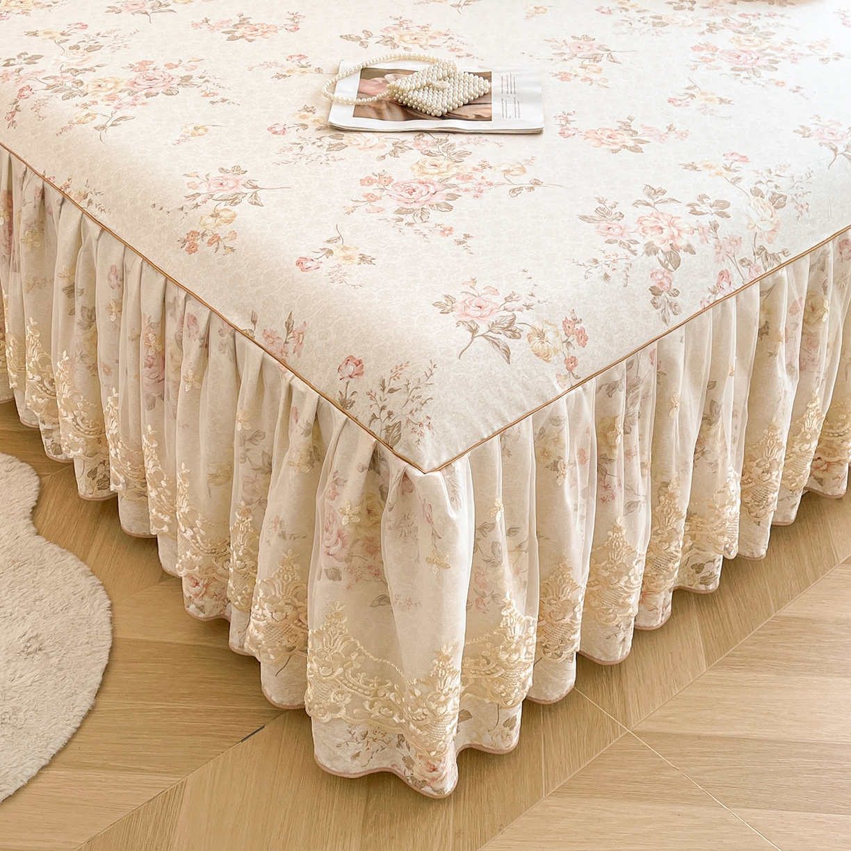 91家纺网 家纺一手货源 找家纺 宜凡家纺 2026新款全棉印花床裙款四件套 花黛织梦