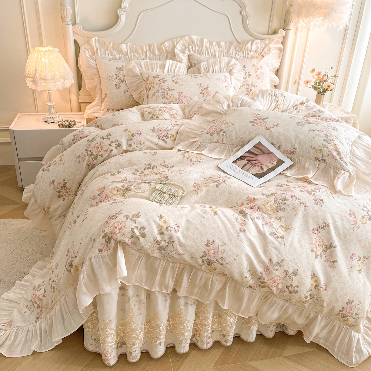 91家纺网 家纺一手货源 找家纺 宜凡家纺 2026新款全棉印花床裙款四件套 花黛织梦