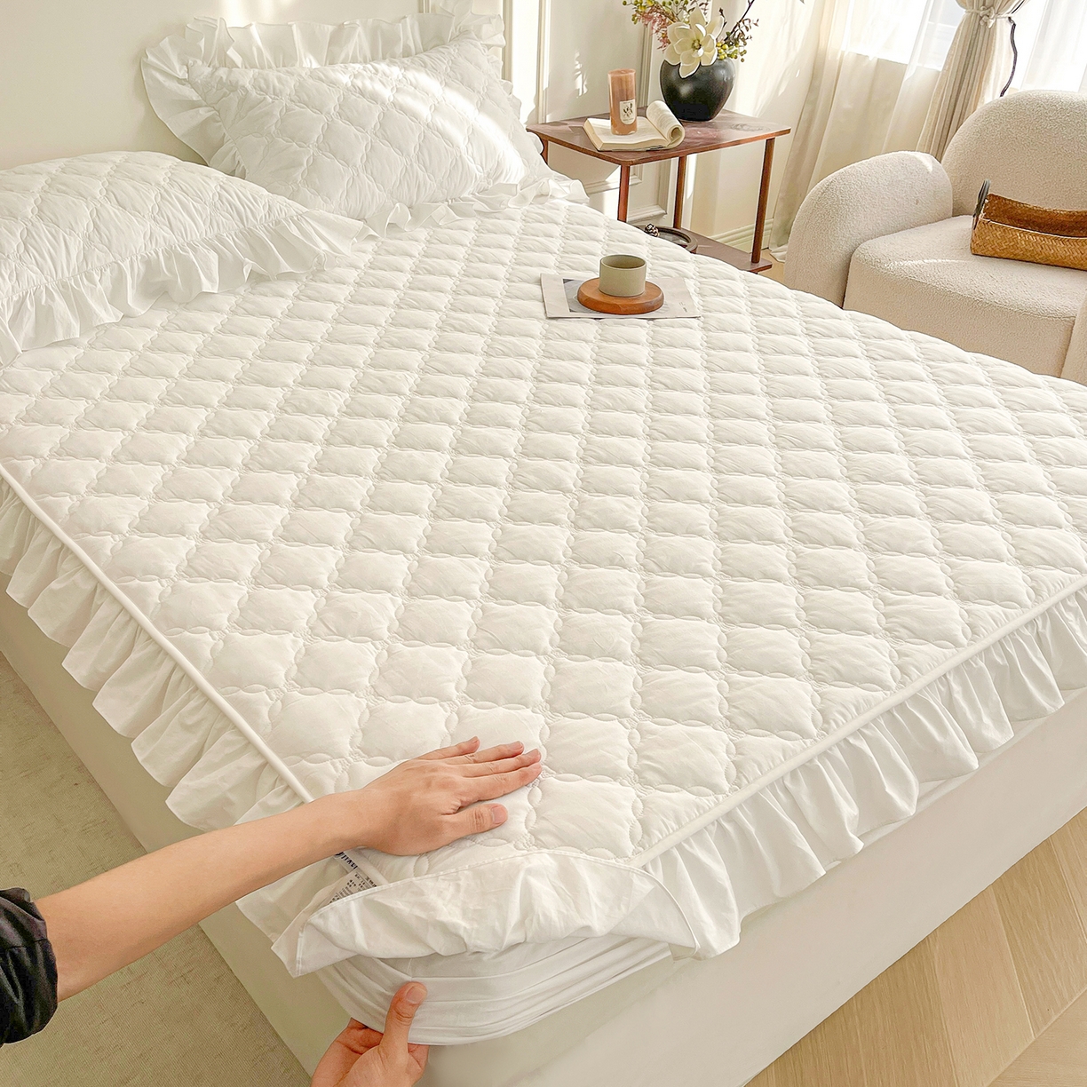 91家纺网 家纺一手货源 找家纺 （总）佳笠家居 2026春夏新款A类全棉纯棉水洗棉新疆棉花少女风花边单床笠 床笠单件