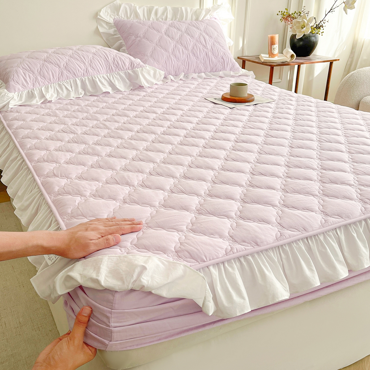 91家纺网 家纺一手货源 找家纺 （总）佳笠家居 2026春夏新款A类全棉纯棉水洗棉新疆棉花少女风花边单床笠 床笠单件