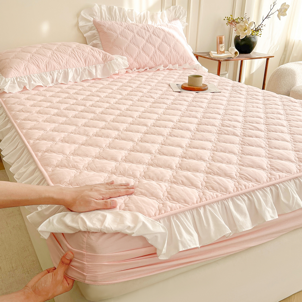 91家纺网 家纺一手货源 找家纺 （总）佳笠家居 2026春夏新款A类全棉纯棉水洗棉新疆棉花少女风花边单床笠 床笠单件