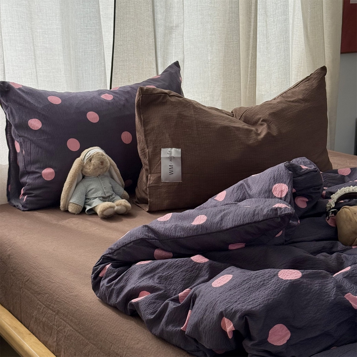 91家纺网 家纺一手货源 找家纺 拾一 2026新款软糯木棉甜美波点系列四件套 甜美波点-粉紫