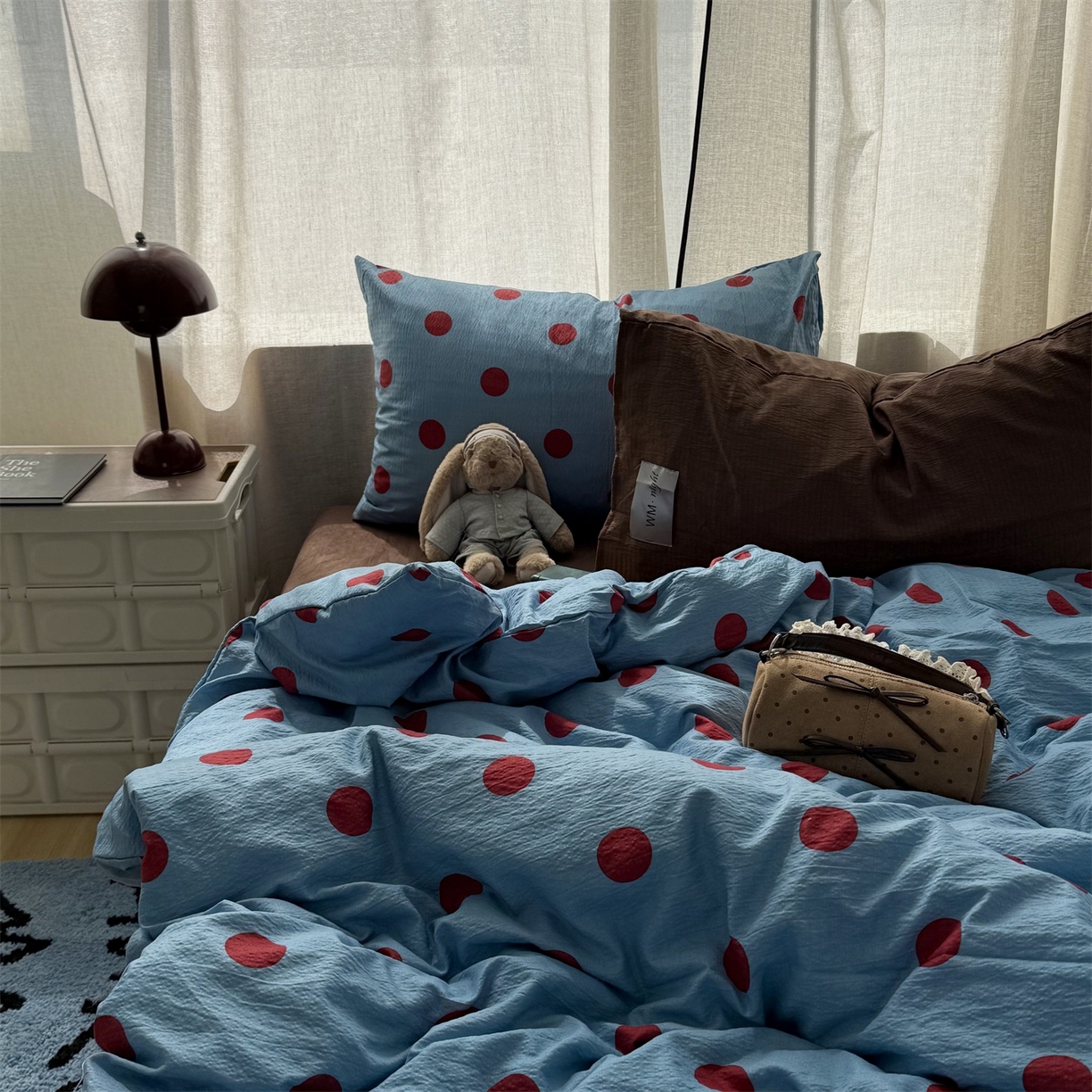 拾一 2026新款软糯木棉甜美波点系列四件套 甜美波点-红蓝