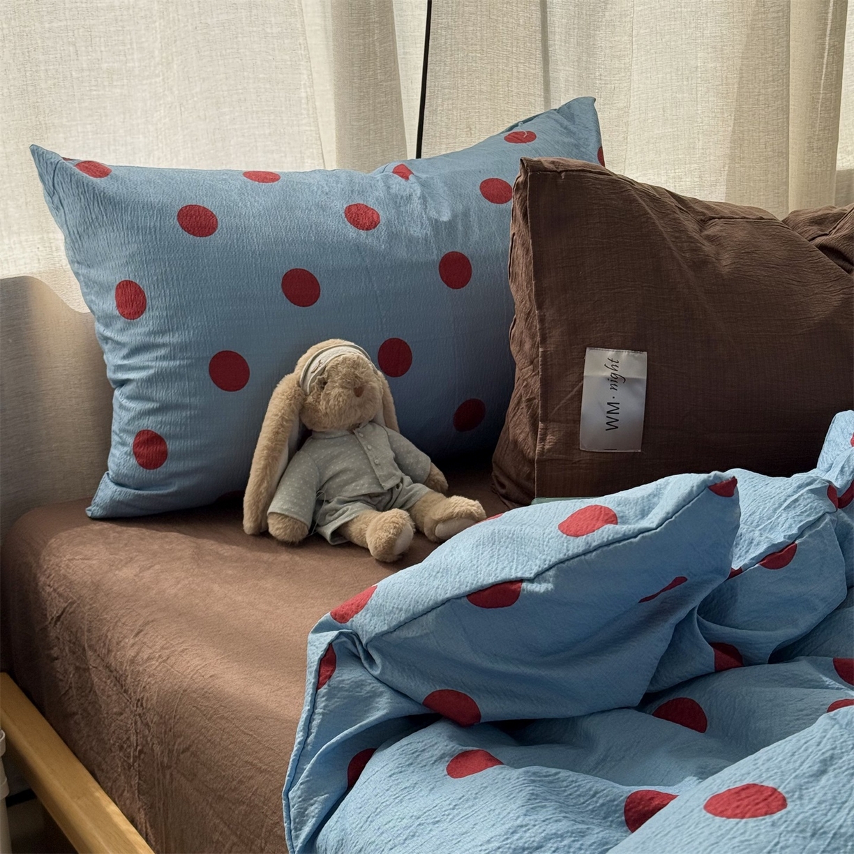 91家纺网 家纺一手货源 找家纺 拾一 2026新款软糯木棉甜美波点系列四件套 甜美波点-红蓝