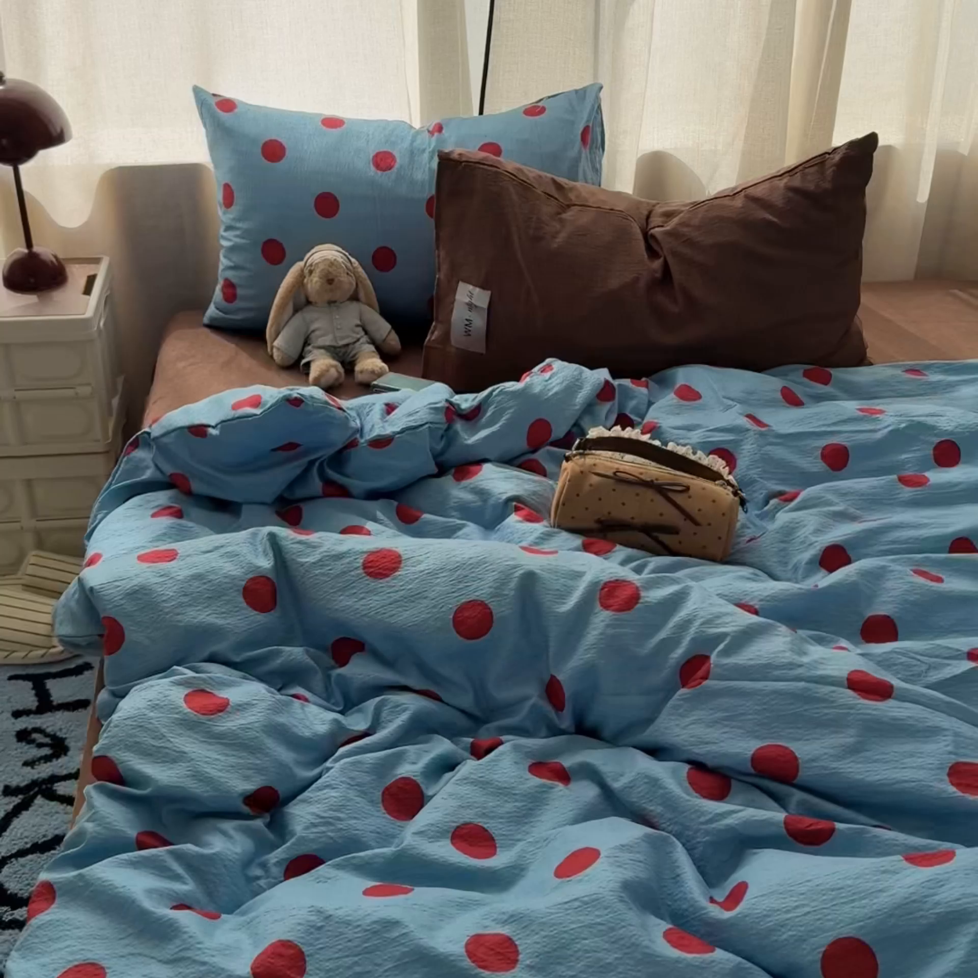 91家纺网 家纺一手货源 找家纺 拾一 2026新款软糯木棉甜美波点系列四件套 甜美波点-红蓝