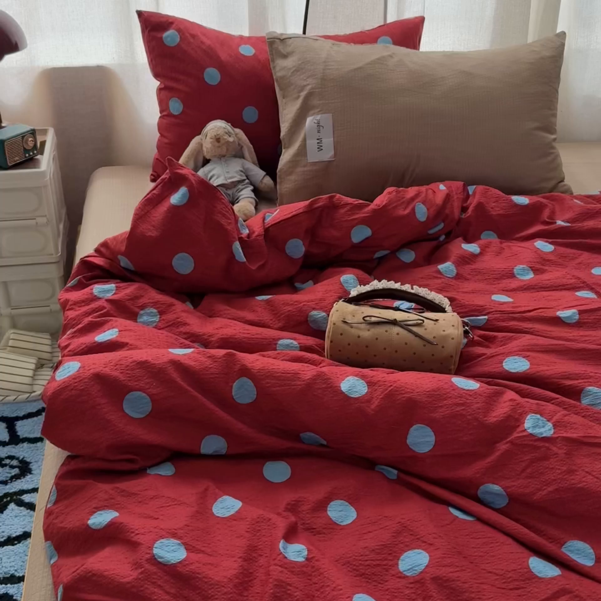 91家纺网 家纺一手货源 找家纺 拾一 2026新款软糯木棉甜美波点系列四件套 甜美波点-蓝红