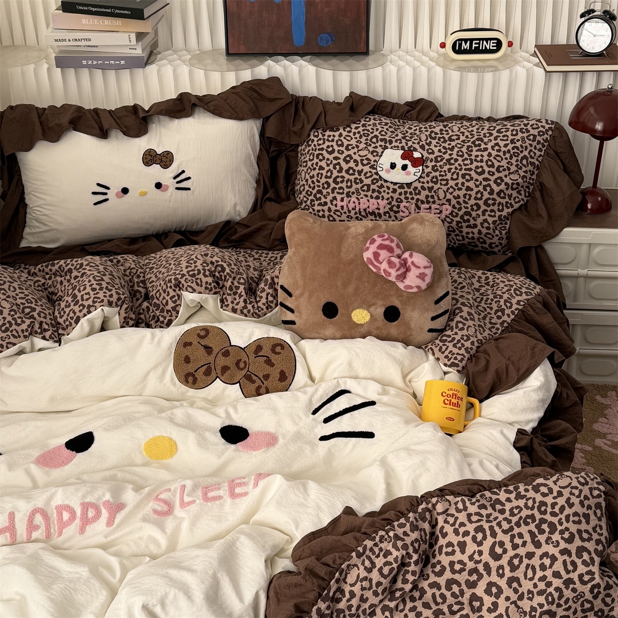 91家纺网 家纺一手货源 找家纺 （总）拾一 2026新款少女心可爱黑皮KT猫猫花边款毛巾绣木棉四件套