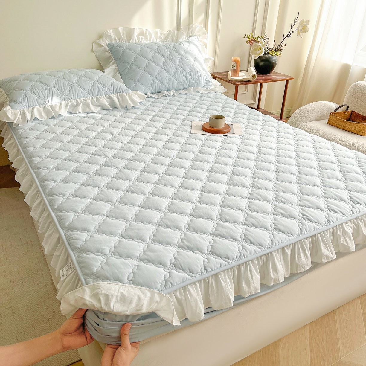 91家纺网 家纺一手货源 找家纺 （总）佳笠家居 2026春夏新款A类全棉纯棉水洗棉新疆棉花少女风花边单床笠 床笠单件