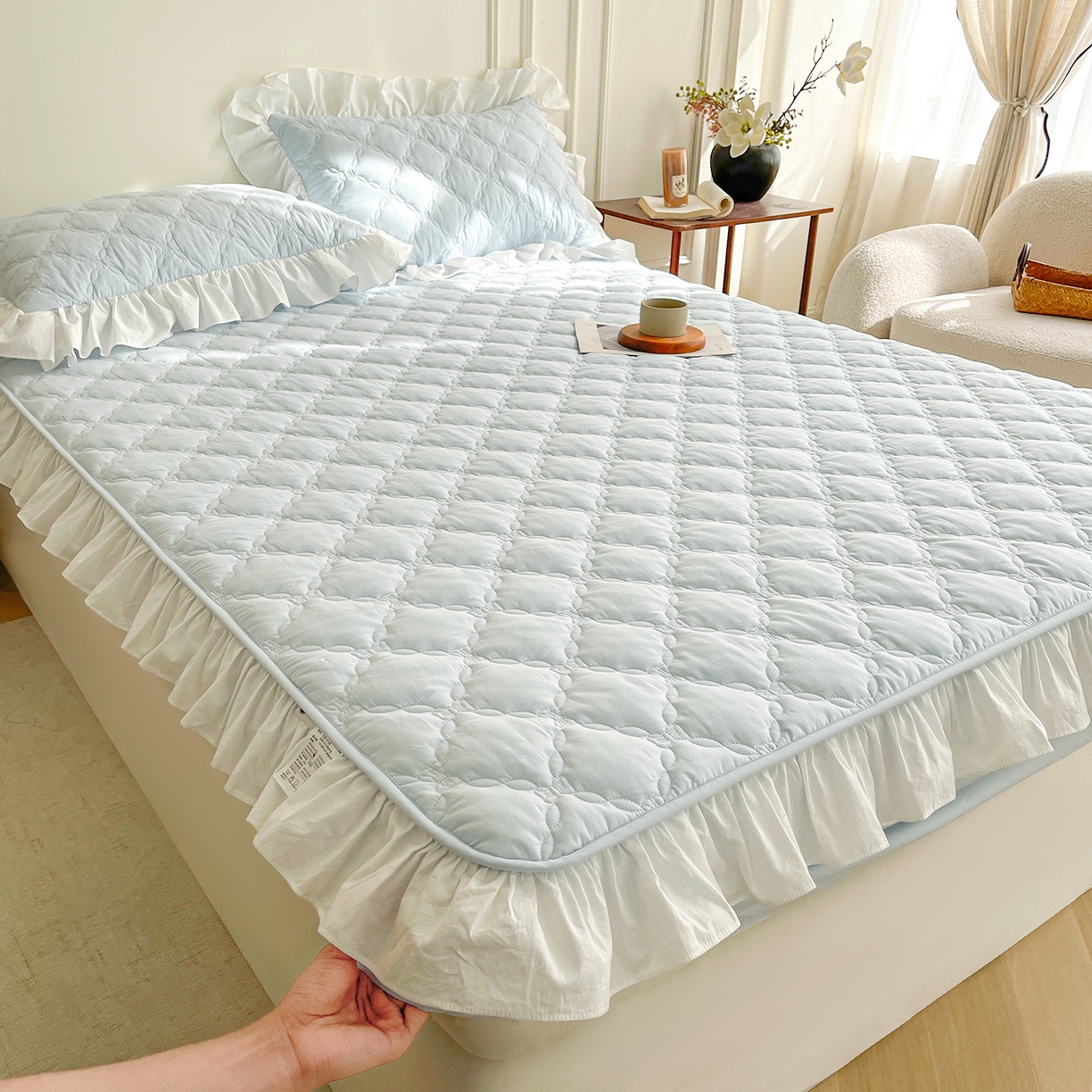 91家纺网 家纺一手货源 找家纺 （总）佳笠家居 2026春夏新款A类全棉纯棉水洗棉新疆棉花少女风花边单床笠 床笠单件