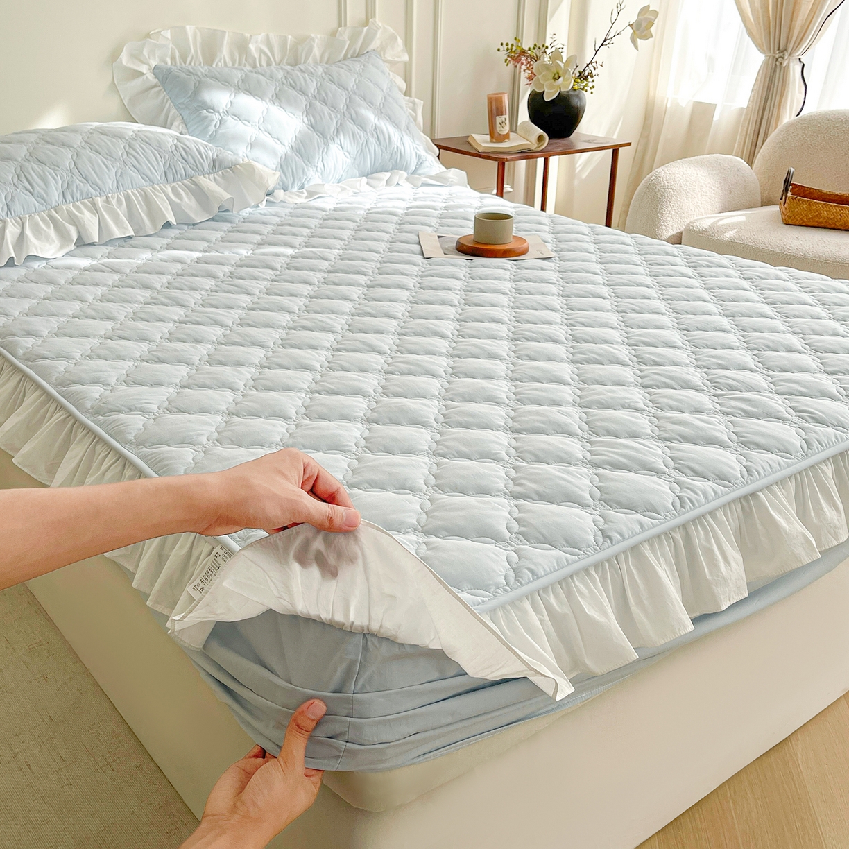 91家纺网 家纺一手货源 找家纺 （总）佳笠家居 2026春夏新款A类全棉纯棉水洗棉新疆棉花少女风花边单床笠 床笠单件