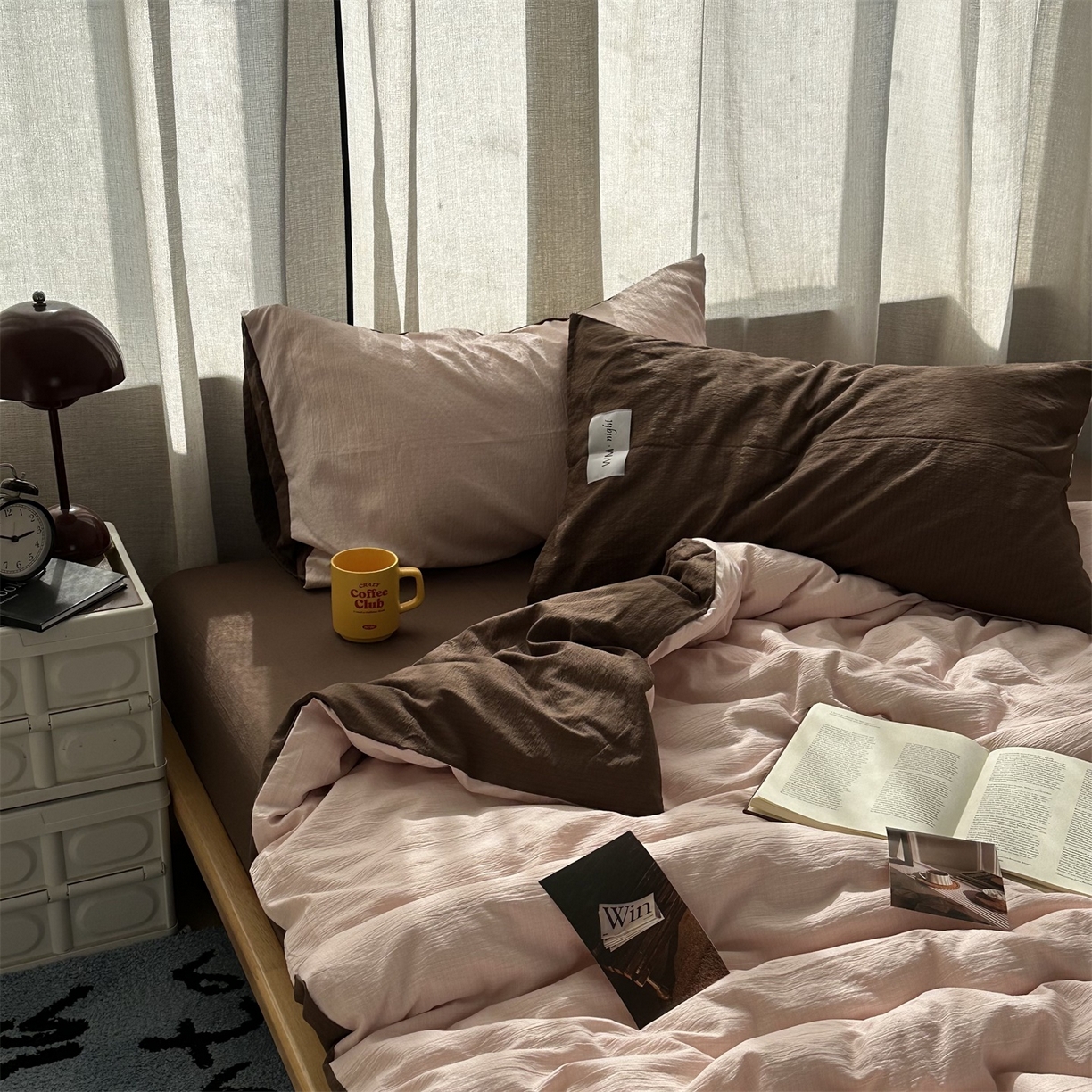 拾一 2026新款甜美波点系列双拼色四件套 摩卡慕斯棕-粉