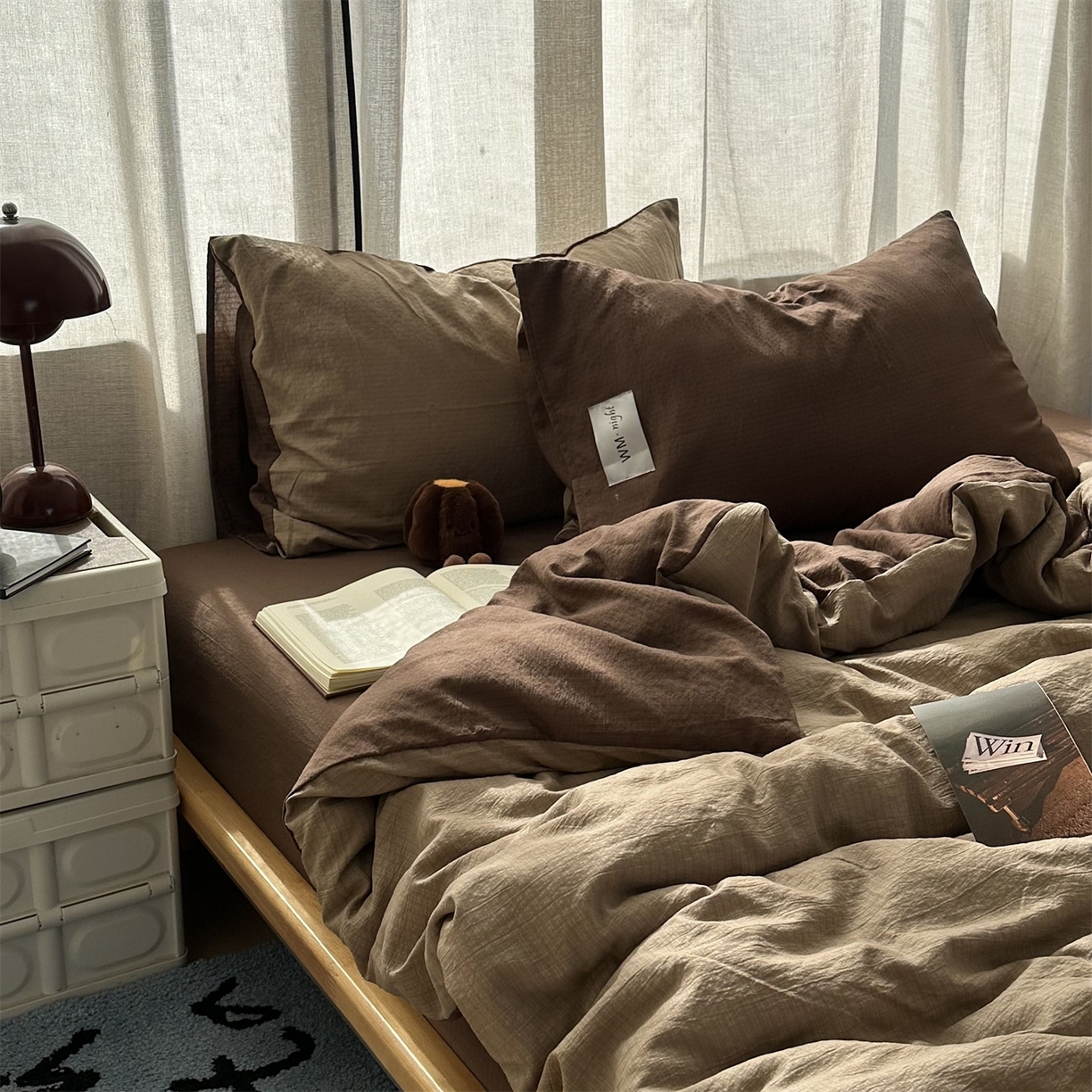 拾一 2026新款甜美波点系列双拼色四件套 摩卡慕斯棕-咖