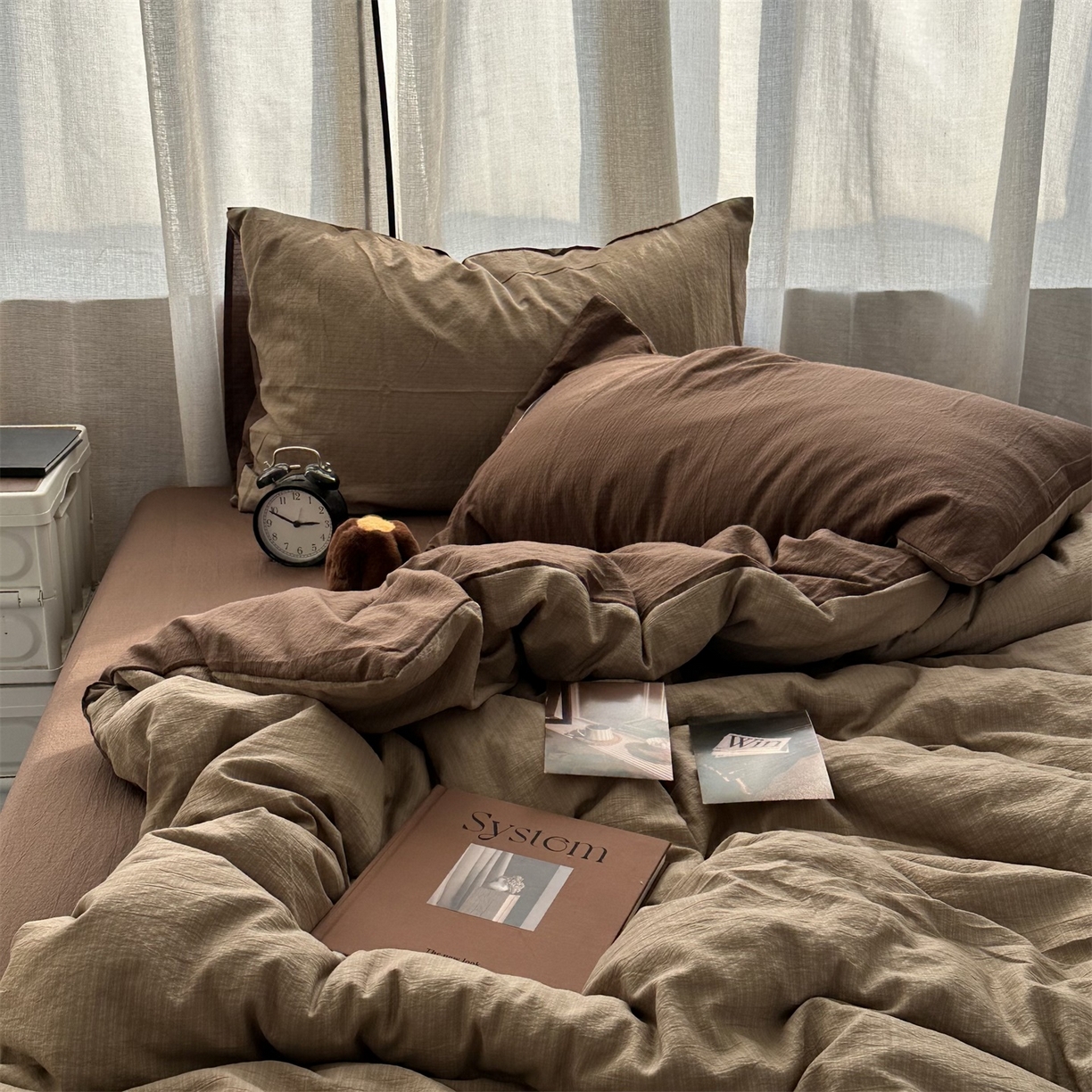 91家纺网 家纺一手货源 找家纺 拾一 2026新款甜美波点系列双拼色四件套 摩卡慕斯棕-咖