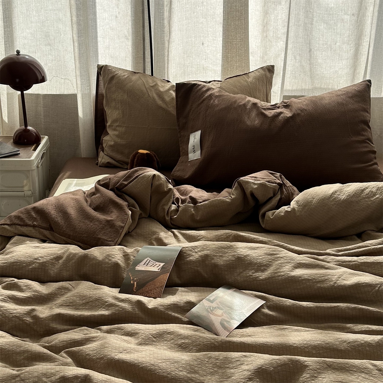 91家纺网 家纺一手货源 找家纺 拾一 2026新款甜美波点系列双拼色四件套 摩卡慕斯棕-咖