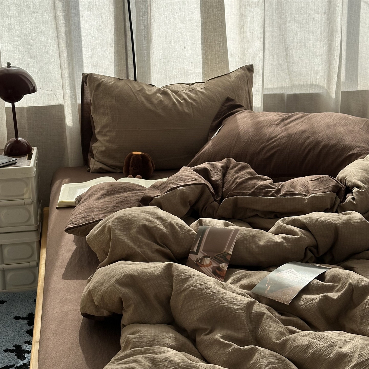 91家纺网 家纺一手货源 找家纺 拾一 2026新款甜美波点系列双拼色四件套 摩卡慕斯棕-咖