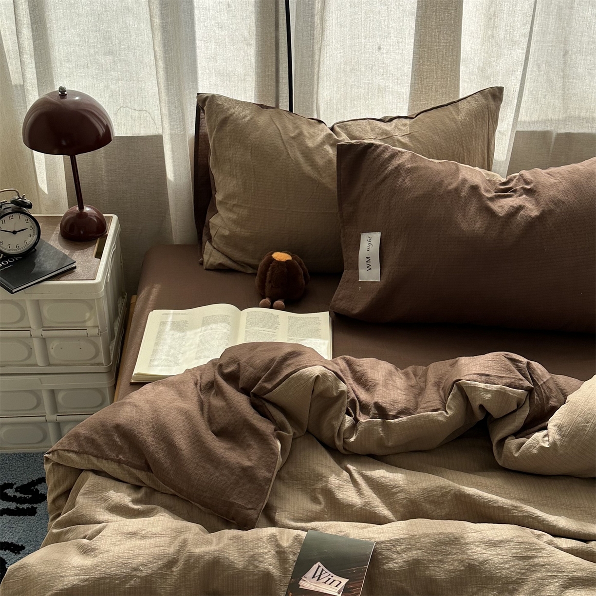 91家纺网 家纺一手货源 找家纺 拾一 2026新款甜美波点系列双拼色四件套 摩卡慕斯棕-咖