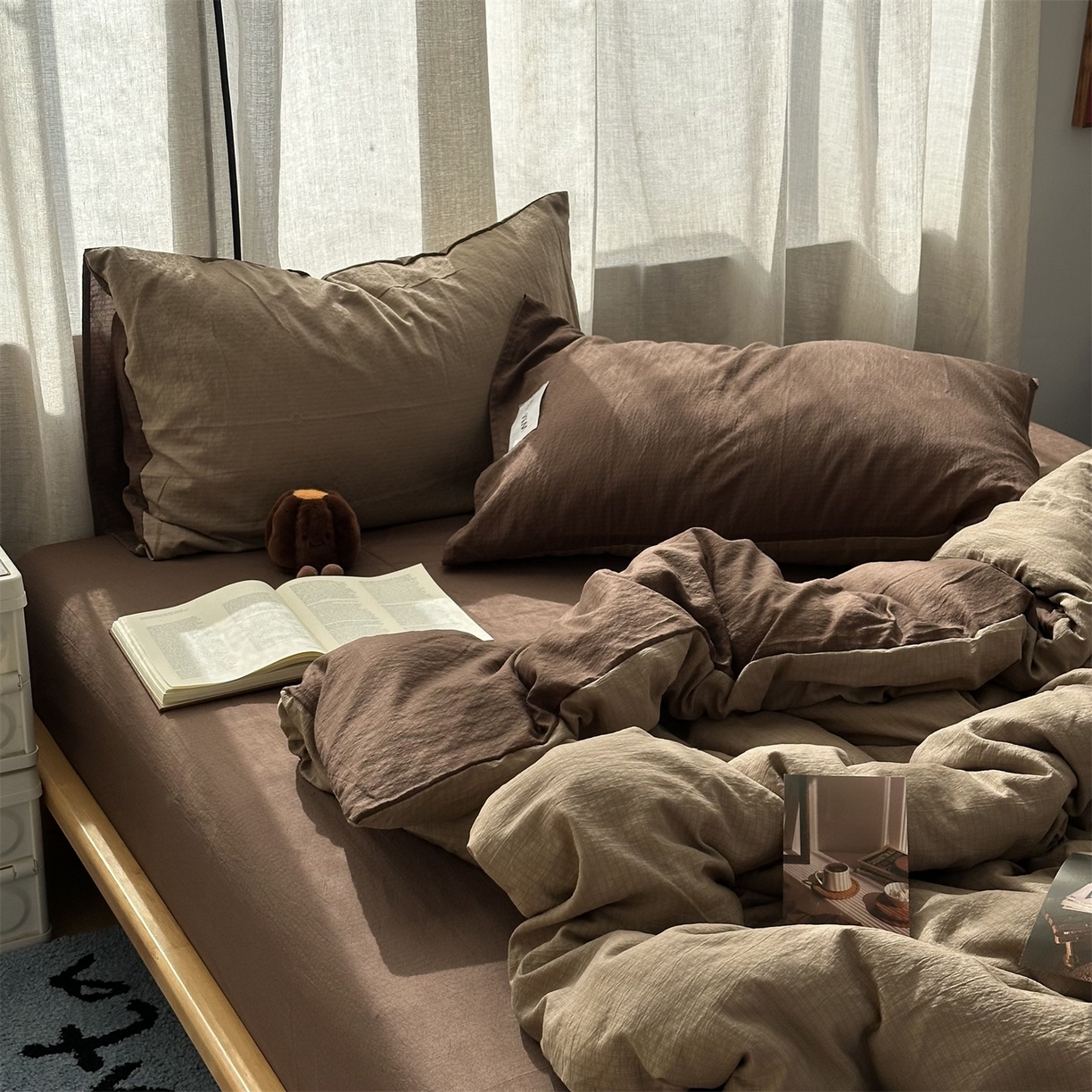 91家纺网 家纺一手货源 找家纺 拾一 2026新款甜美波点系列双拼色四件套 摩卡慕斯棕-咖