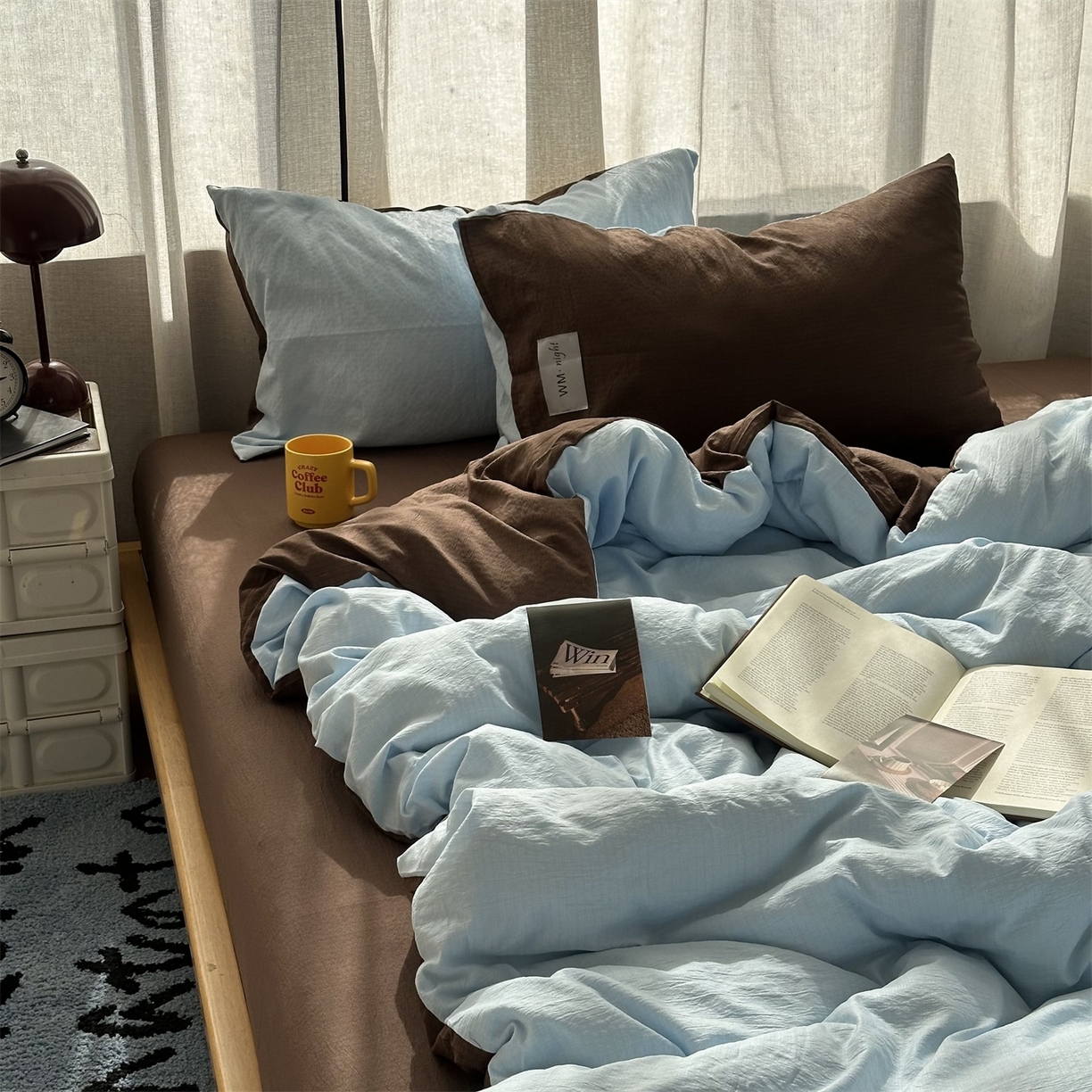 拾一 2026新款甜美波点系列双拼色四件套 摩卡慕斯棕-蓝