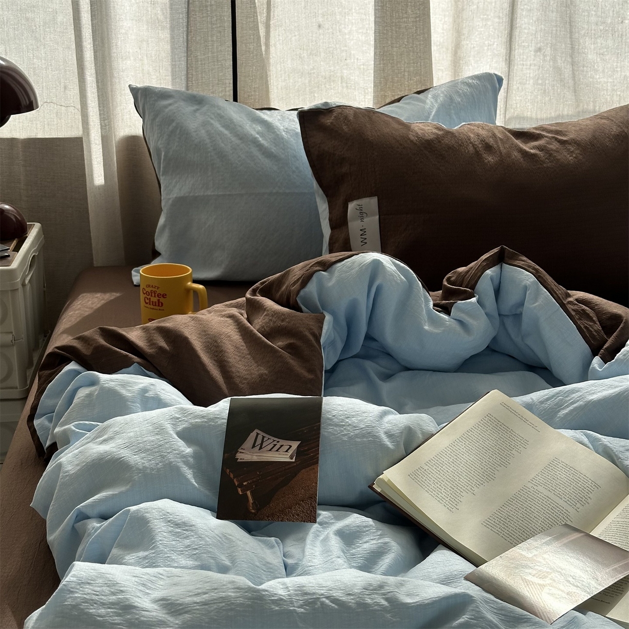 91家纺网 家纺一手货源 找家纺 拾一 2026新款甜美波点系列双拼色四件套 摩卡慕斯棕-蓝