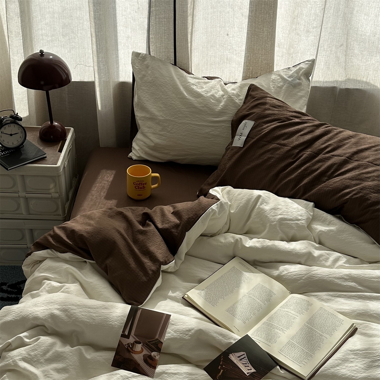 91家纺网 家纺一手货源 找家纺 拾一 2026新款甜美波点系列双拼色四件套 摩卡慕斯棕-奶白