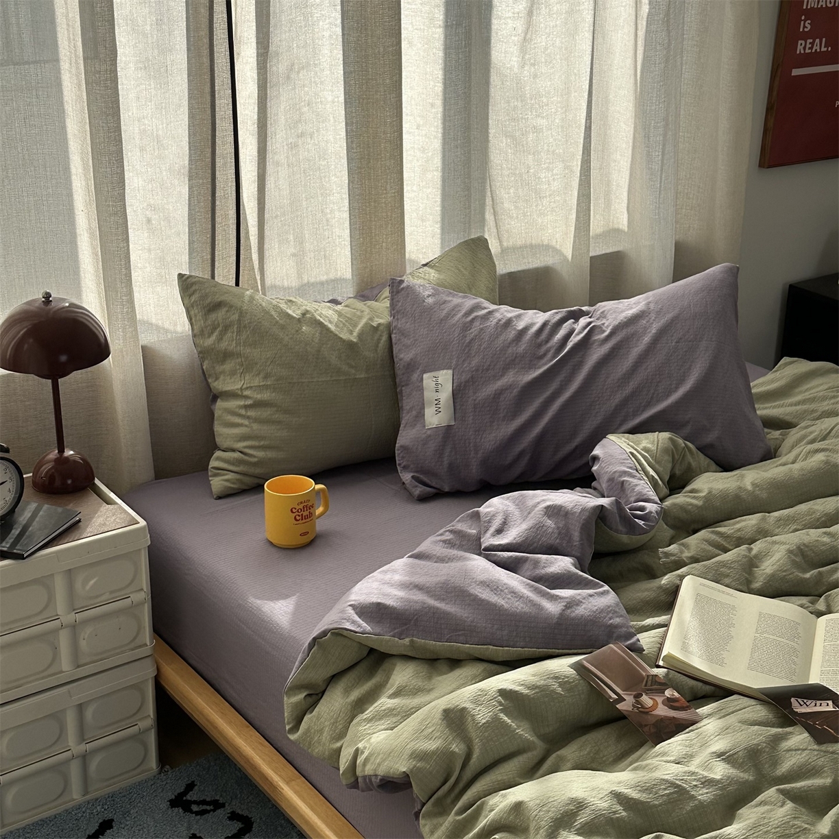 91家纺网 家纺一手货源 找家纺 拾一 2026新款甜美波点系列双拼色四件套 青柠奶绿