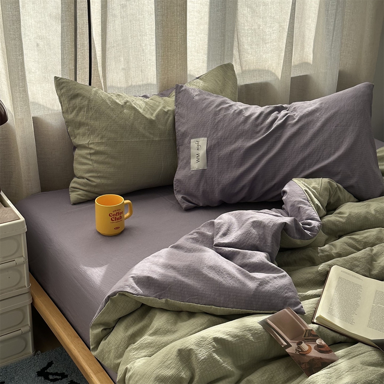 91家纺网 家纺一手货源 找家纺 拾一 2026新款甜美波点系列双拼色四件套 青柠奶绿