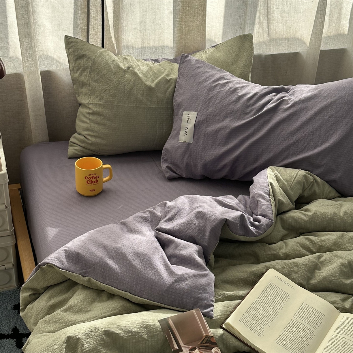 91家纺网 家纺一手货源 找家纺 拾一 2026新款甜美波点系列双拼色四件套 青柠奶绿